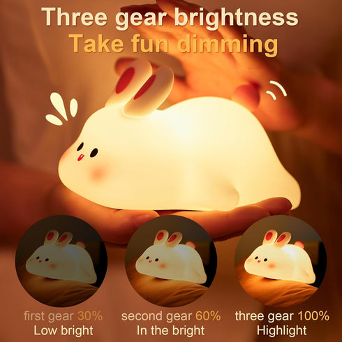 Beszeith Dimmable Big Face Rabbit Silicone Night Light for Kids,Cute Animal Lamp, Easter Rabbit,Gifts Light up Bunny