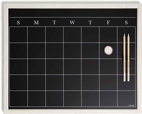 U Brands White Wash Frame Chalkboard Calendar Set – Office Supplies with Magnet, Chalk Pencils, 16” x 20”, 4 Pieces