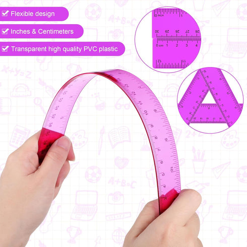 Zonon 2 Pack 12'' 6'' Set Set Plastic Ruler and Plastic Protractor Clear Ruler Protractor Math Geometry Supplies