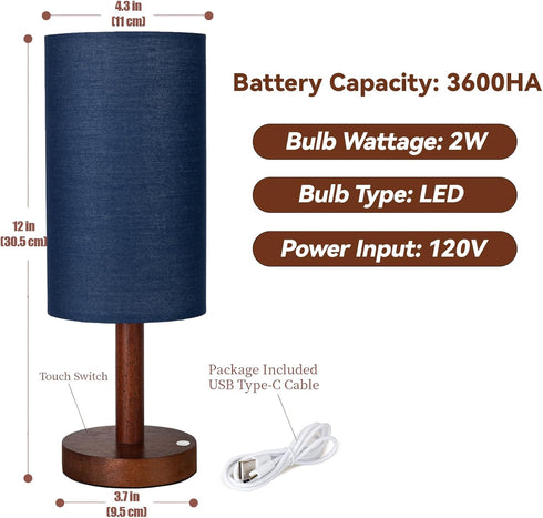 Bulb LALISU Small Table Lamp Nightstand Lamp Linen Lampshade Bedroom Wood Base Small Bedside Lamp for Night Stands