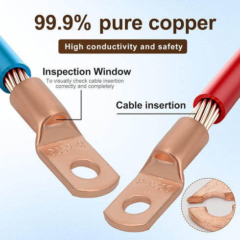 Thick Copper Electric Wire Lugs - 10Pcs Bare Copper Gauge 4Awg-1/4"(M6) Ring Heavy Duty Battery Cable Lugs Ends with