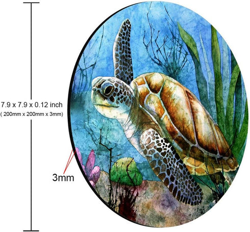 Sea Turtle Lonely Swim Oil Painting Mousepad, Custom Round Mouse Pad 7.9 x 7.9 x 0.12 Inch