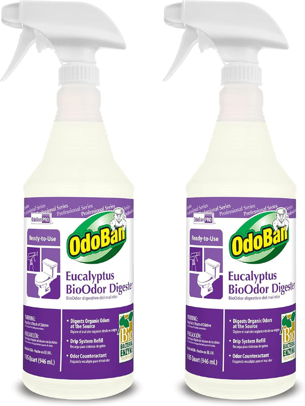 OdoBan Professional Cleaning Ready-to-Use BioOdor Digester, 2-Pack, 32 Ounce Sprays Each, Eucalyptus Scent