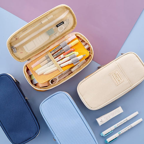 Big Capacity Pencil Pen Case, Large Storage Bag Pouch Holder Box Organizer for Office and Travel (Navy Blue)