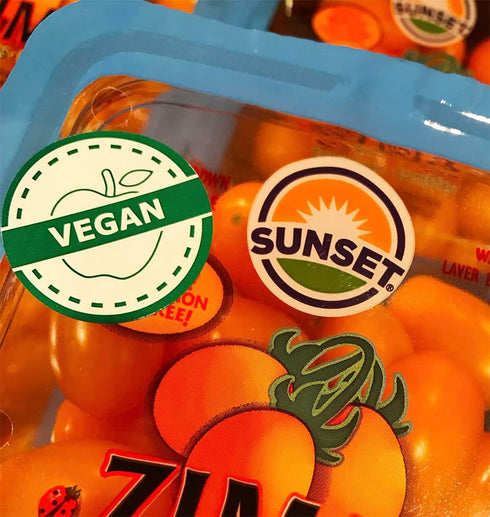 Vegan Food Rotation Labels - 1.25 Inch Round Circle Dots, 500 Adhesive Stickers