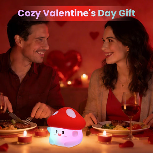 50Hrs 2 Mushroom Night Light Color Changing, Mushroom Lamp, Tap Control Brightness & Timer, Rechargeable Squishy Night