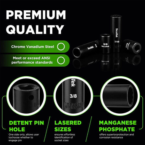 29 1/4-Inch 12-Point Set, 4-15mm 1/4"-1/4" TecoTek Pieces Drive Shallow and Deep Impact Socket CR-V, Metric, Drill