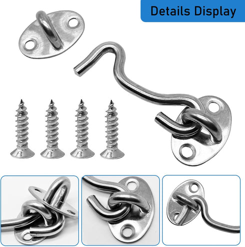 4 Pack 3" 16pcs Hook and Eye Gate Latch, Stainless Steel Rust-Resistant Barn Door Lock Cabin Hooks for Gate Shutters
