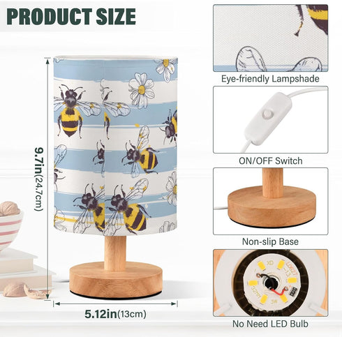 ALAZA Bedside Table Lamp for Bedroom Bee Daisy Floral Nightstand LED Light Lamps with USB Port Linen Fabric Shade Table