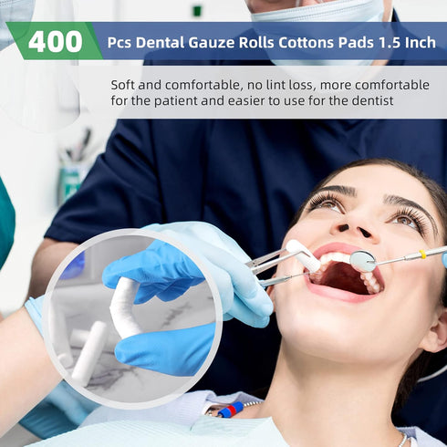 400 #2 1.5" PCS Dental Gauze Rolls Cottons Pads, Nosebleed Kit Accessories Medium Mouth Gauze Nose Plugs for Dental