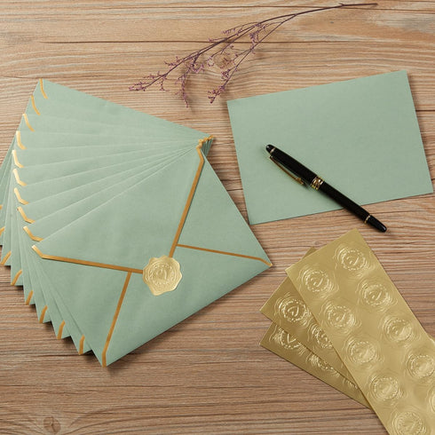 Homtable 50 Pack A7 Envelopes with 5x7 Folded Cards and Gold Stickers for Office, Wedding, Invitations
