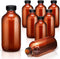 Nuenen 16 Pack 8 oz Amber Boston Round Glass Bottles with Black Poly Cone Cap for Homemade Vanilla Extract Essential