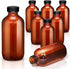 Nuenen 16 Pack 8 oz Amber Boston Round Glass Bottles with Black Poly Cone Cap for Homemade Vanilla Extract Essential