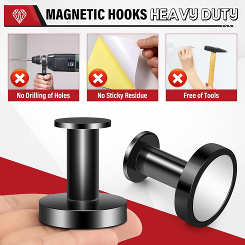 Magnetic Hooks for Cruise Cabins, Black 150Lb, Strong Hooks for Classroom, Whiteboard, Grill, Garage, Hanging - 3Pcs