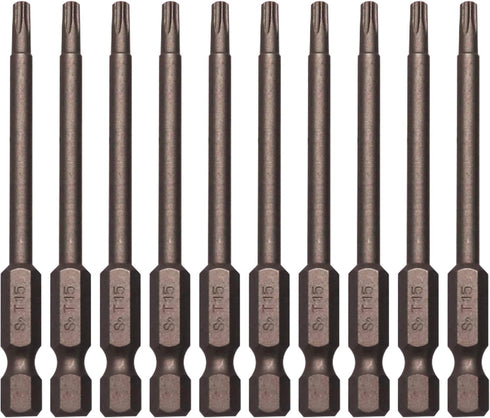 10Pcs Magnetic Torx Head Screw Driver Bits, 75mm/3inch Long, 1/4inch Hex Shank Security Tamper Proof (T15)