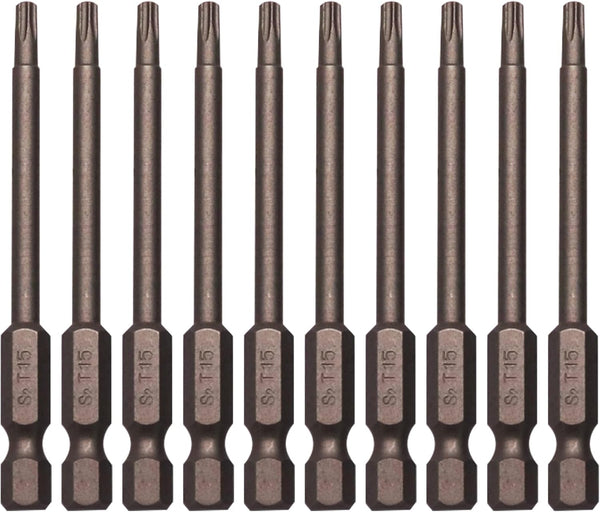 10Pcs Magnetic Torx Head Screw Driver Bits, 75mm/3inch Long, 1/4inch Hex Shank Security Tamper Proof (T15)