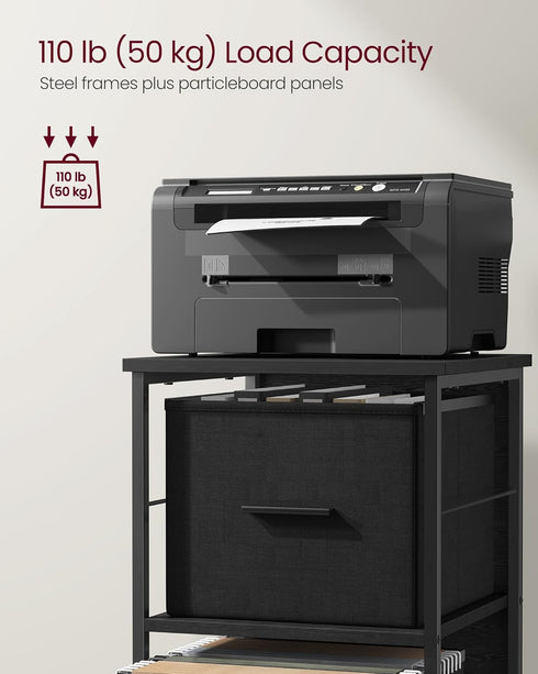 VASAGLE File Cabinet, 3 Drawers, Printer Stand, Cube Storage Shelf for A4, Letter-Size Files, Ebony Black & Ink Black