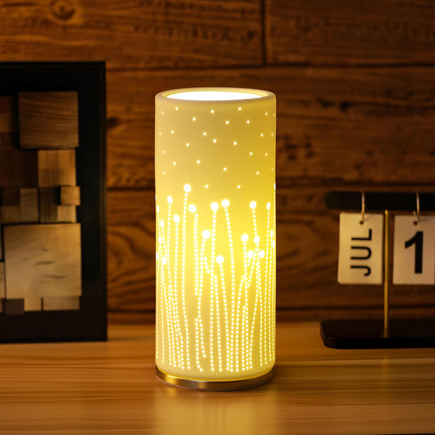 Small Modern Ceramics Bedside Table Lamp, 4.5 x 4.5 x 9.75 Inch