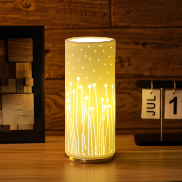 Small Modern Ceramics Bedside Table Lamp, 4.5 x 4.5 x 9.75 Inch