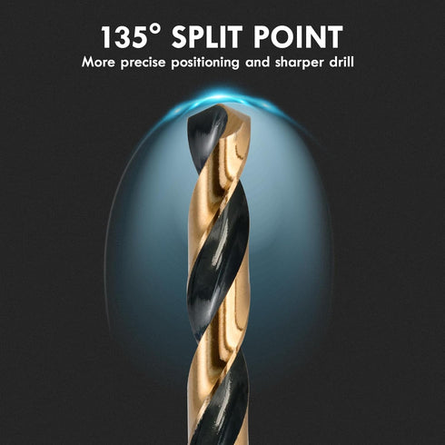 Drill Bit Set, 29Pcs High Speed Steel Bits with Black and Gold Finish for Metals, with Metal Index Storage
