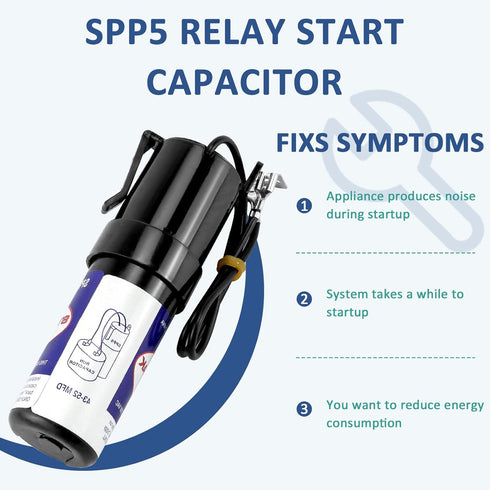 SPP5 Hard Start Capacitor for Air Conditioner, Increases Compressor Starting Torque 300%, 2packs
