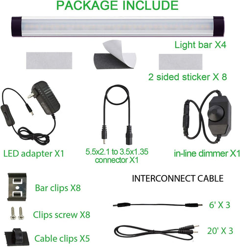 Counter Switch(4 AIBOO LED Under Light Rigid Bar Under Above Cabinet Plug in Kitchen Lights Linkable with Rocker