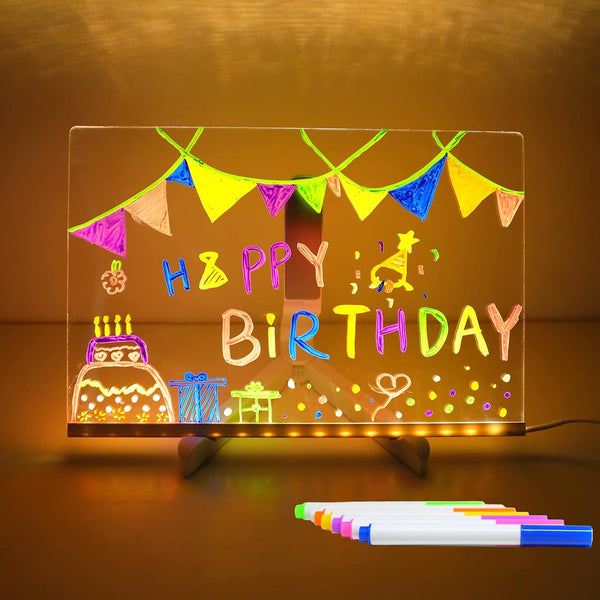 ENUOLI Acrylic Dry Erase Board with Light, 11.8 x 7.8 Inches Clear Desktop Whiteboard, LED Message Board with Stand, 7