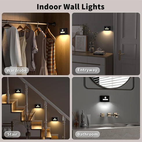 3 Dimmable Stairs,Hallway,Closet,Cabinet,Bedroom,Black WOBSION Rechargeable Wireless Motion Sensor Stair Lights