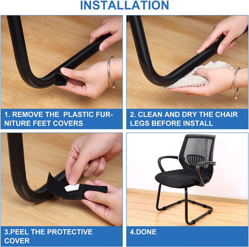 Ezprotekt 24 PCS Felt Furniture Pads with Hook and Loop Fasteners for Chair Floor Protectors, No Scratches (Black)