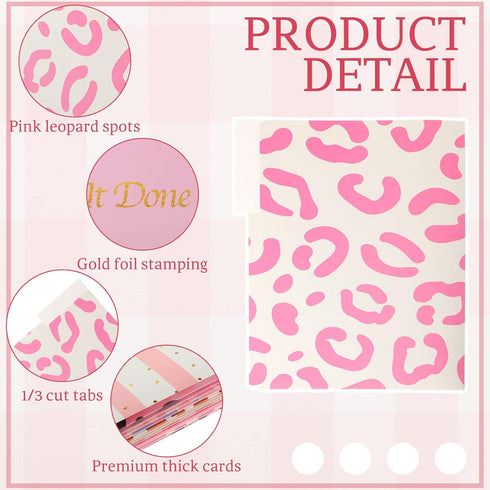 Eersida 15 Pcs Pink File Folders, Decorative with 1/3 Cut Tabs, Letter Size, Cardstock Leopard Print Organizer for