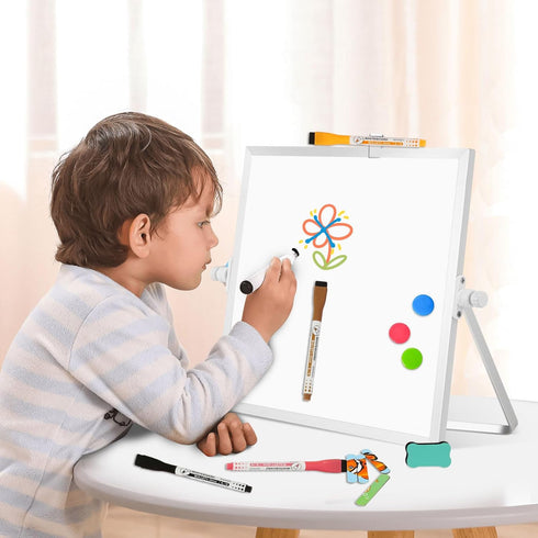 Dry Erase Magnetic White Board, 10" x 10" Double-Sided Desktop Whiteboard with Stand, Portable Small Set for Drawing,