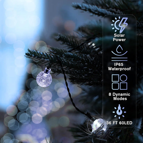 36FT 60 8 Metaku Solar String Lights for Outside, LED Crystal Globe String Lights, Solar Powered Outdoor Lights