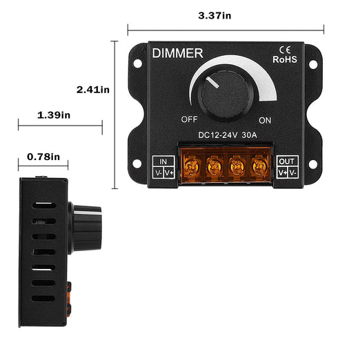 Dimmer, DC12V-24V 30A Dimming Dimmer Dimmer) 2 SUPERNIGHT LED Light Strip PWM Controller for Knob Adjust Brightness