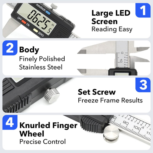 Digital Caliper Precise Measuring Tool, Vizbrite 6 inch Stainless Steel Electronic Vernier Calipers