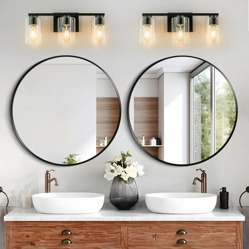 3 E26 WILON Vanity Light Bathroom, Light Black Modern Vanity Lights with Clear Glass Wall Sconces with Clear Glass