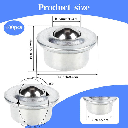 2 MULE TEAM 100PCS 5/8" CY-15H 44lbs Roller Ball Transfer Bearings, Carbon Steel Ball Bearings Rollers, Ball Transfer