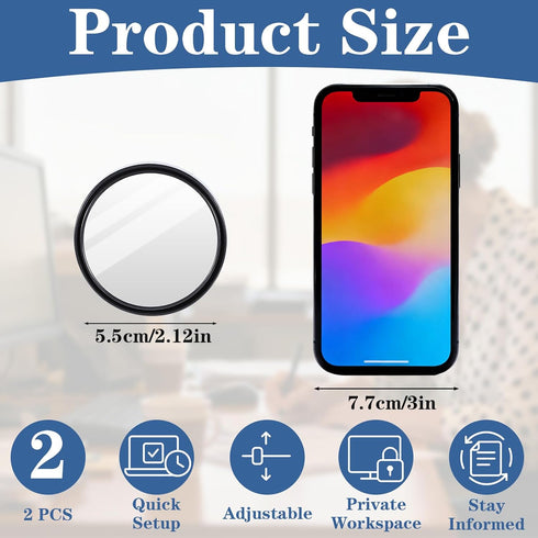 FdcZeyxior 2 2.2" Pcs Office Desk Cubicle Mirror, Wide Angle Convex Rear View Mirror, Stick-On Adjustable Monitor