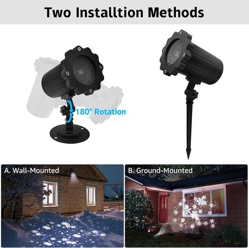 Christmas Snowflake Projector Lights with Outdoor Ground Stakes, IP65 Waterproof Decorative Snowfall LED Lighting for