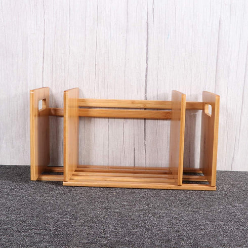 NUOBESTY Bamboo Extension Book Rack - Bamboo Desktop Organizer, Expandable Book Shelves Storage Rack (Wood Color)