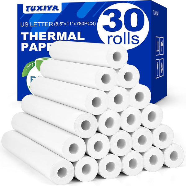 TUXIYA 30 Rolls Thermal Printer Paper 8.5"x11" US Letter Size, BPA free Quick-Dry