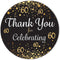 Black and Gold 60th Birthday Party Thank You Stickers, Set of 40 Stickers