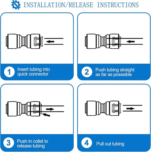 3/8" O.D. Quick Connect Fittings, Food Grade Push to Connect Fittings for RO Systems (16 Pcs)