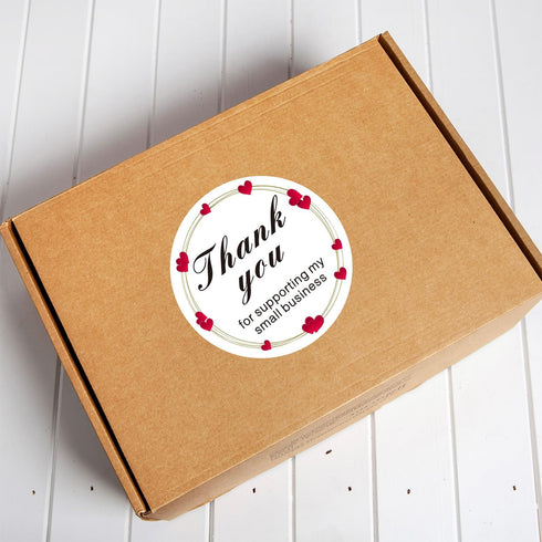Jxuane 200 1.5 Inch Pcs Thank You Labels, Red Heart Pattern Thank You Stickers for Small Business, Self-Adhesive