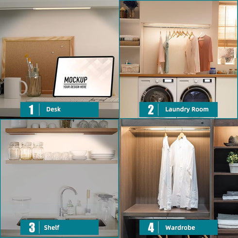 2pcs 12 Inch Dimmable, Counter 4000K LED Under Cabinet Lighting, x USB Plug-in Under Lights with Memory Function