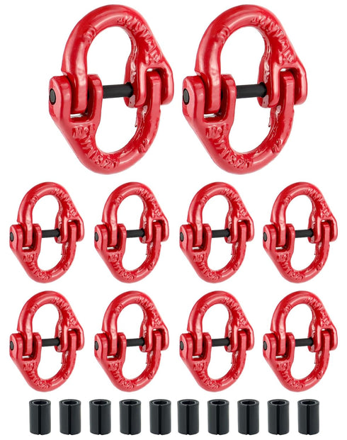 QWORK 10 Pcs Red Painted G80 Alloy Steel Connecting Link, 3/8", 7100 lbs Working Load Limit