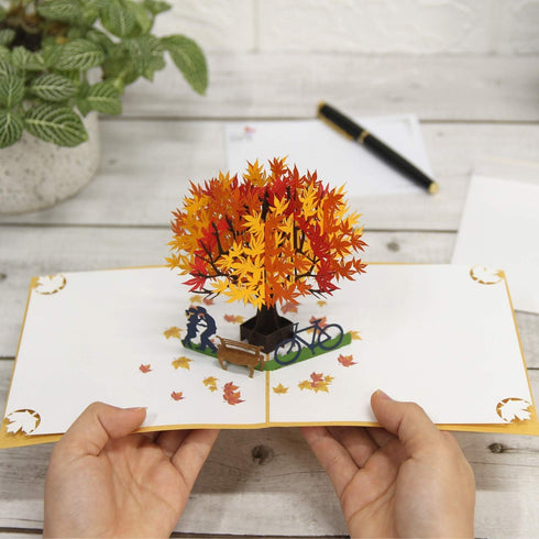 CUTEPOPUP Autumn Pop Up Card with Unique Couple and Maple Tree Design - Perfect Handmade Anniversary Gifts for Lover