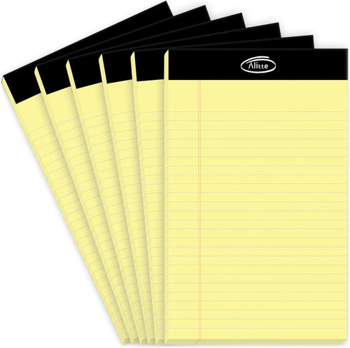 Yellow Legal Notepads 5x8, Pack of 6 - Perforated Narrow Ruled Writing Pad - Premium Thick Paper, No Ink Bleeding - 50