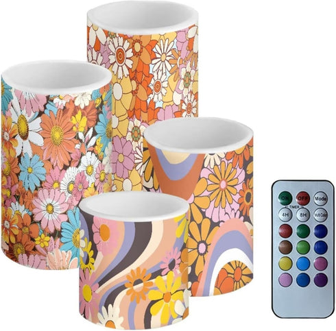 Hippie Daisy Flowers 4 Pcs Flameless LED Candles with Remote Timer Control,