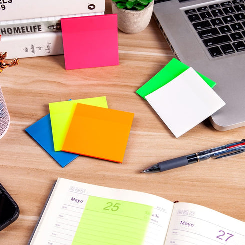 Transparent Sticky Note Pads, 500 Pcs Waterproof Self-Adhesive, 3x3in Colorful, Suitable for Home, Office, School