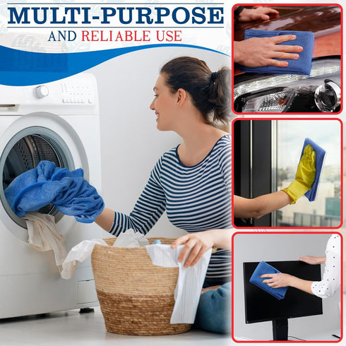 12Pcs Blue Cotton Towels for Cleaning, Washable Rags, Reusable, Super Absorbent, 24 x 16.5 in